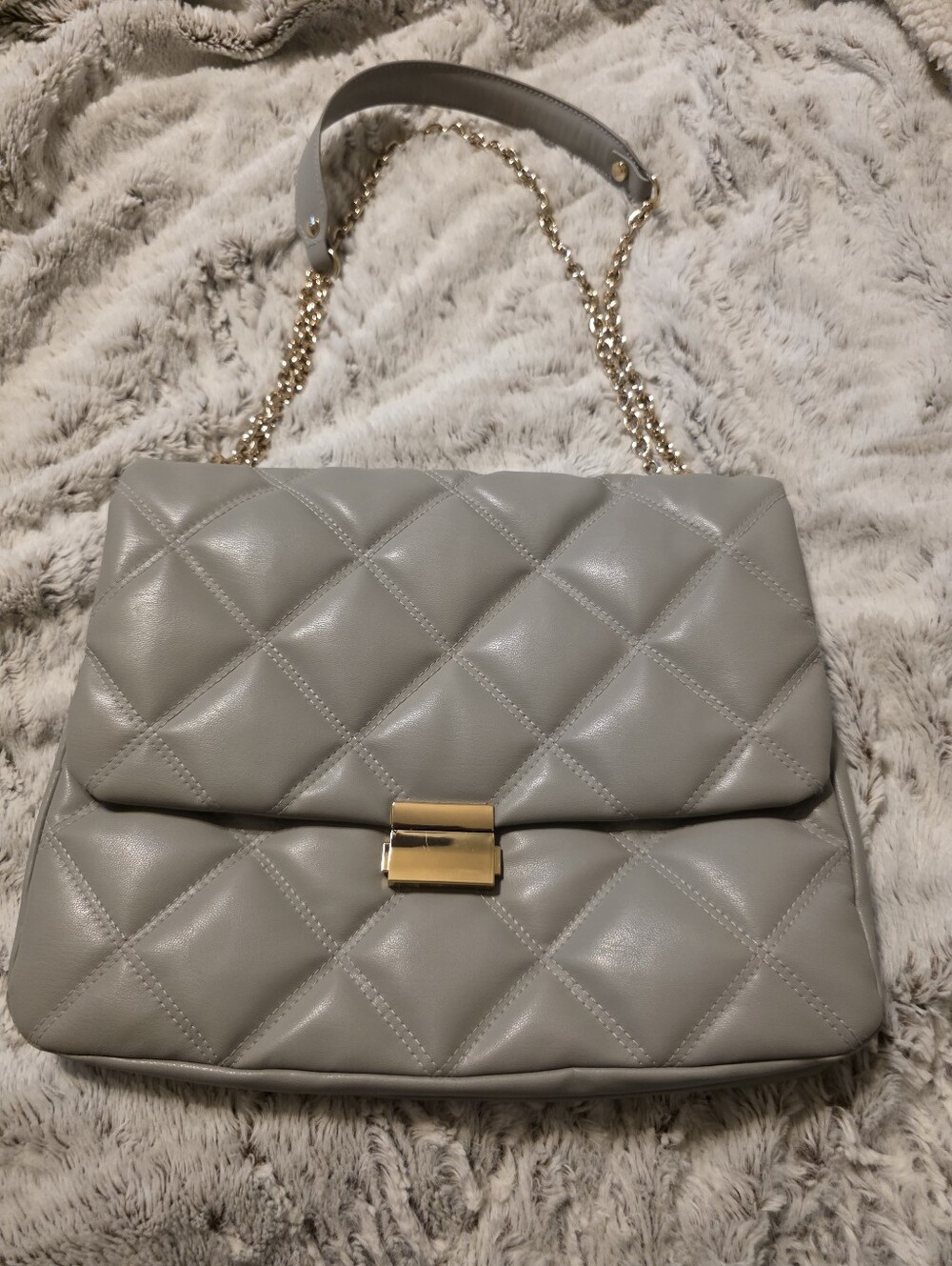 H & M designer bag light gray, grey gold chain strap